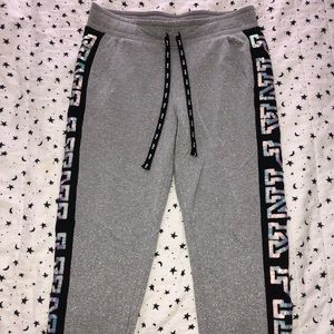 Victoria’s Secret PINK silver sparkly sweatpants with sequin logos down sides